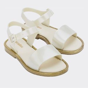 Mini Melissa Mel Mar Sandal white/gold glitter size 2 BRAND NEW IN BOX!